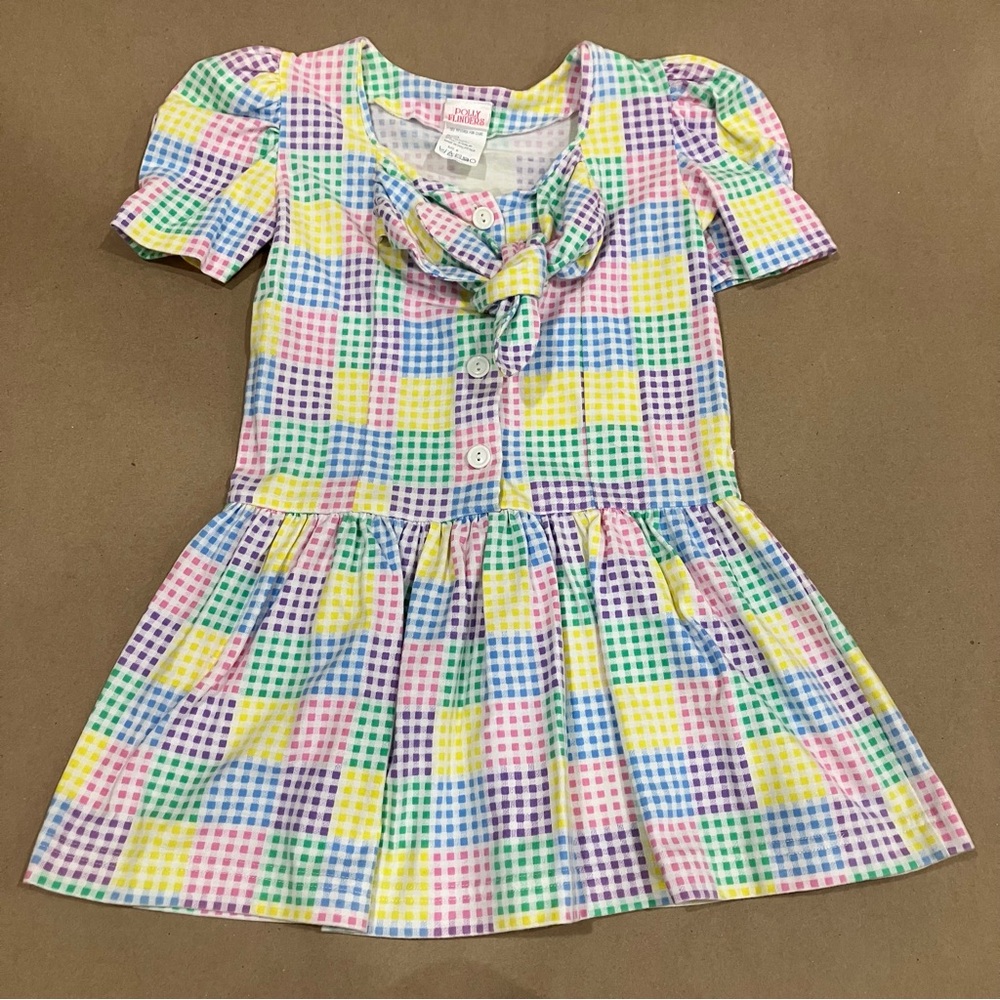 Polly Flinders Vintage Colorful Rainbow Pastel Gingham Checkered Dress Youth 5